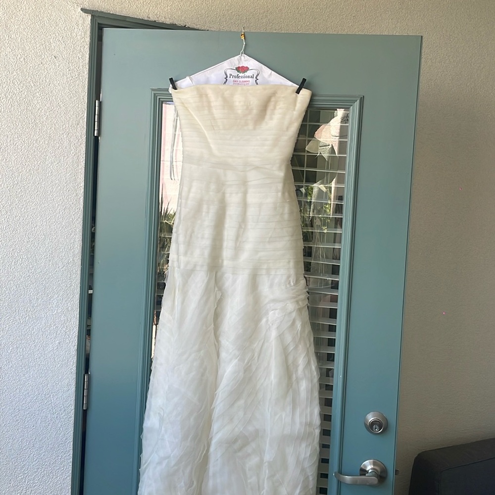 BCBG white/ cream long strapless dress size 04